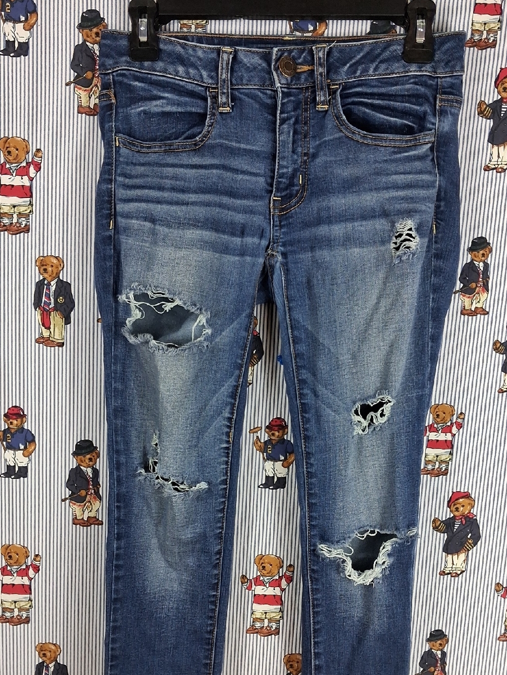 American Eagle Super Super Stretch Dark Wash Distressed Sz 2 Jegging Pants Jeans - Picture 1 of 6